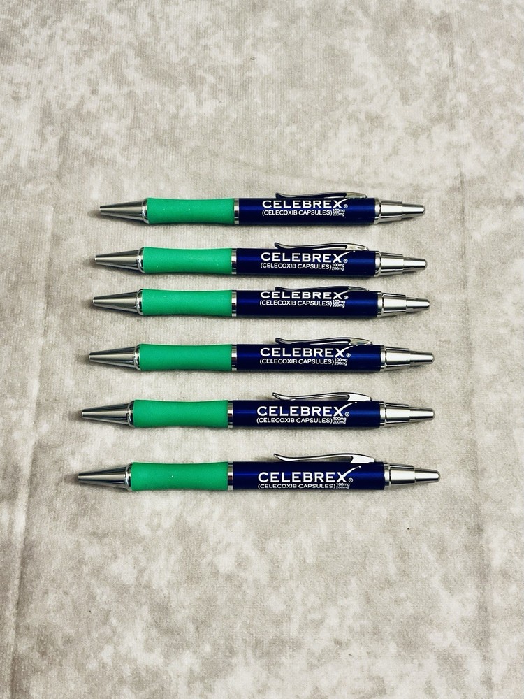 CELEBREX PHARMACEUTICAL REP PENS METAL BLUE GREEN GRIPS CHROME CLIP LOT OF 6