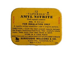 Vintage Yellow Tin Amyl Nitrite Box Medicine Burroughs Wellcome