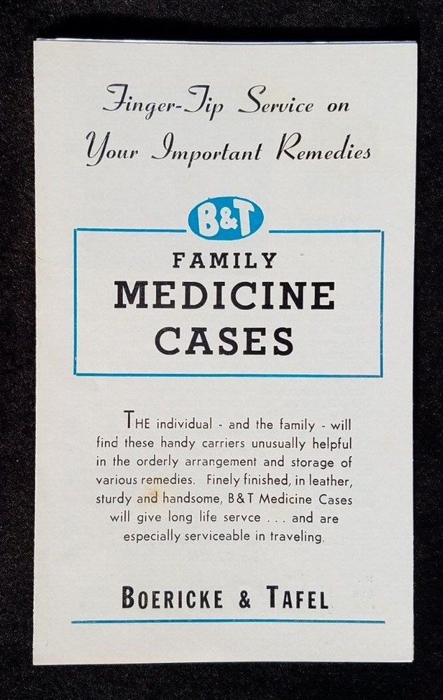 1960’s Ad Leaflet Boericke & Tafel Family Medicine Cases Homoeopathic Remedies