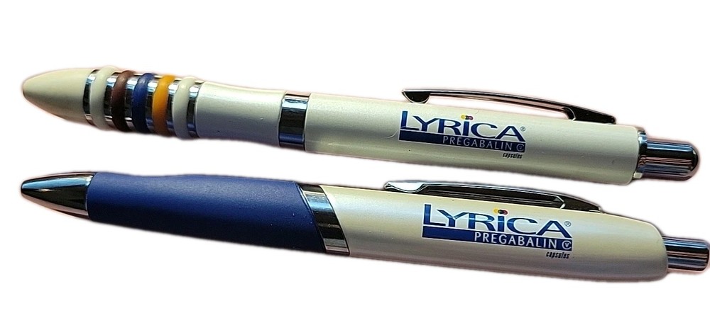 Lot (2) Drug Rep Lyrica Pregabalin Pfizer Collectible Heavy Metal Pen RARE