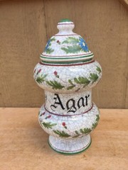 Vintage Pharmacy Apothecary Jar Itnao Agar Crackle Glaze Japan 9″ Hand Painted