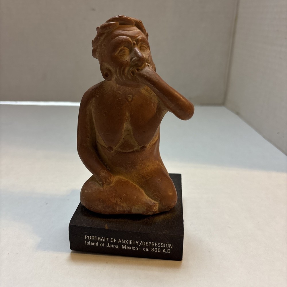 Vtg Portrait Of Anxiety/Depression Etrafon Promo Clay Figurine Mexico ca 800 AD
