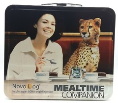 Vintage Pharmaceutical Drug rep collectibles 1970s lady cheetah at lunch tin box
