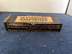 Vintage glycerited Asafoetida squares in original box w price tags in 1 lb box