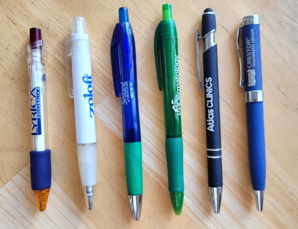 Lot 6 Pharmaceutical Drug Rep Pens Medical, Collectibles, Heavy Metal, Plastic
