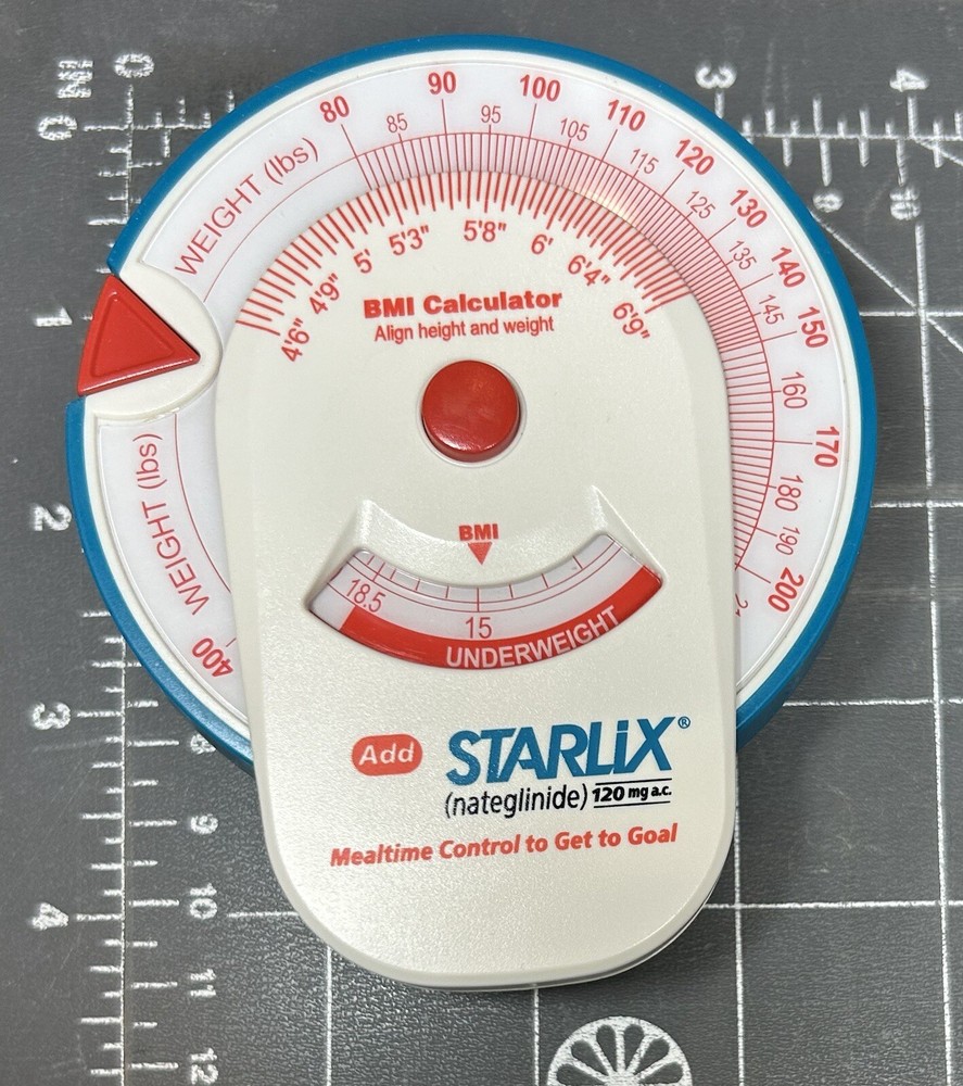 Starlix Nateglinide Novartis Body BMI Tape Measure Calculator Pharma Drug Promo