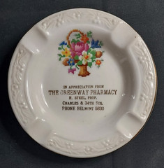 Old Advertising Ashtray Greenway Pharmacy Steel Baltimore New Yorker Salem 22KT