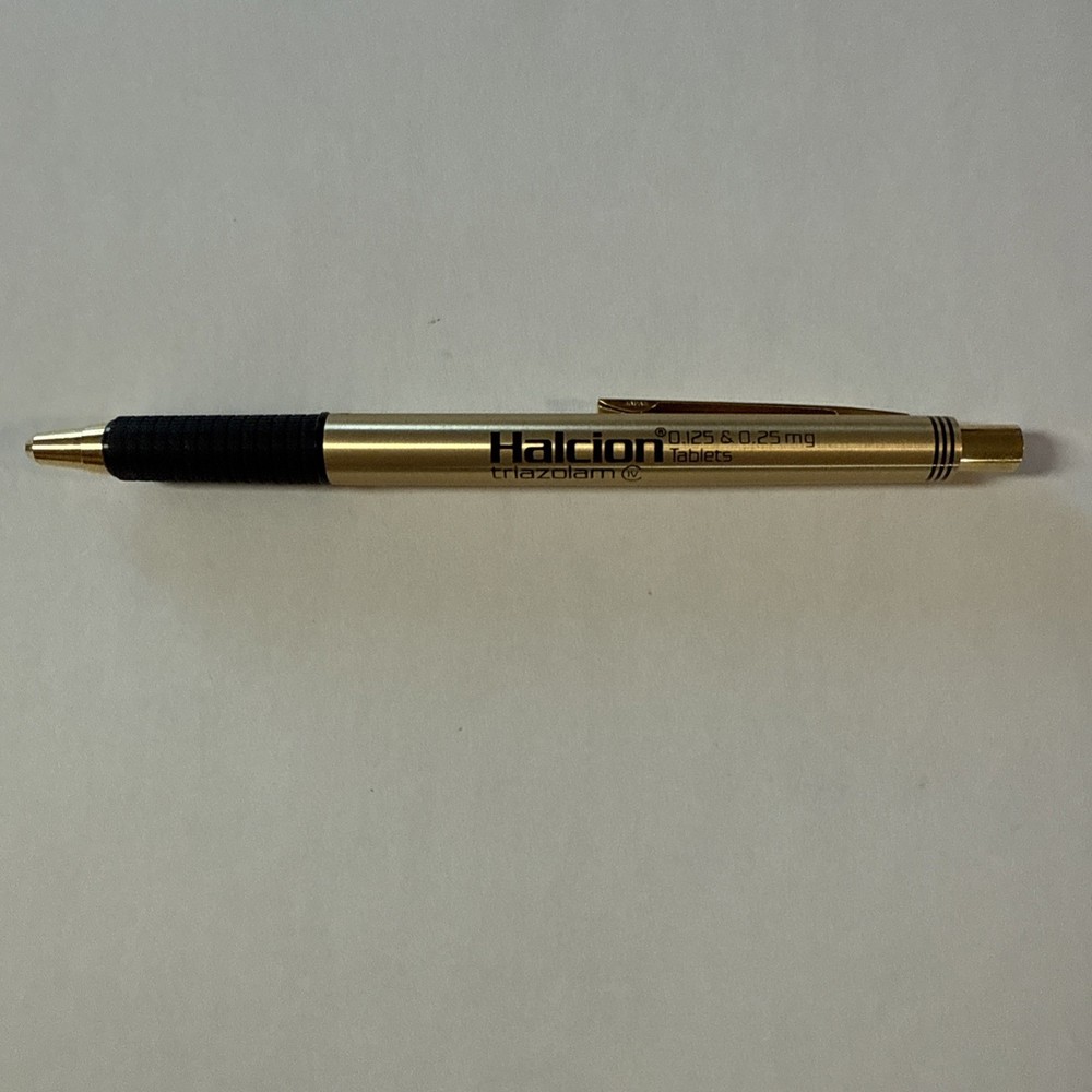 HALCION-TRIAZOLAM UPJOHN PHARMACEUTICAL REP GOLD PEN RETRACTABLE REFILLABLE