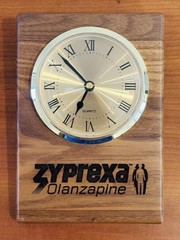 RARE (ZYPREXA) Wood Desk Clock – Drug Rep Pharma Antipsychotic Promo Item