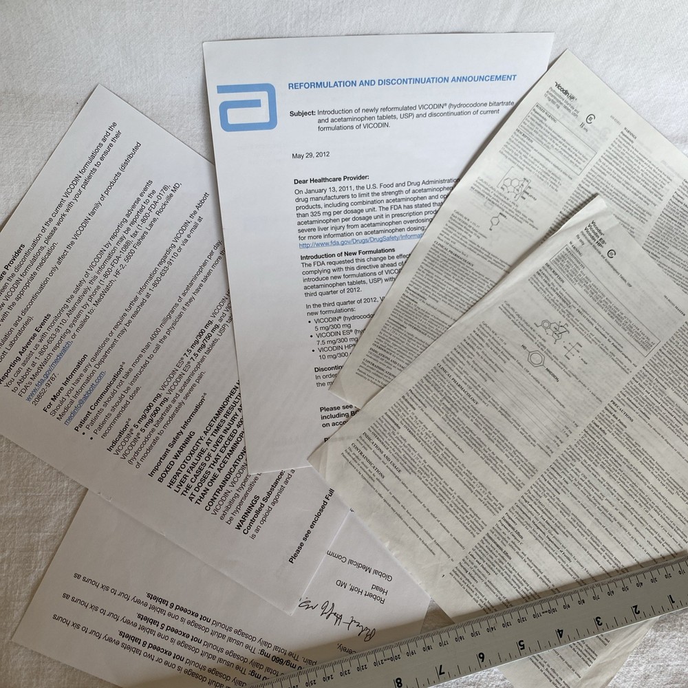 Rare Vicodin News Release 2012 Reformulation Abbott Drug Rep HP ES Opioid Pharma