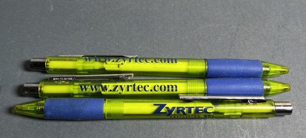 Vintage Zyrtec (3 Pcs) Pharmaceutical Rep Pens Drug Rep Plastic Metal Ink Work