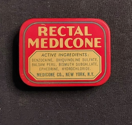New Old Stock Medicine Tin Rectal Medicone Suppository Medicone Co New York