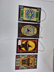 4 Stain Glass Panels Schering Pharmacy Rx Ad Premium USA Bicentennial 1976 VTG