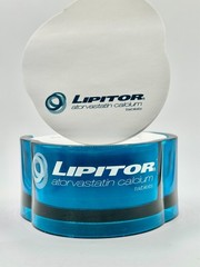 Vintage Lipitor Drug Rep Sticky Note Pad & Blue Acrylic Holder