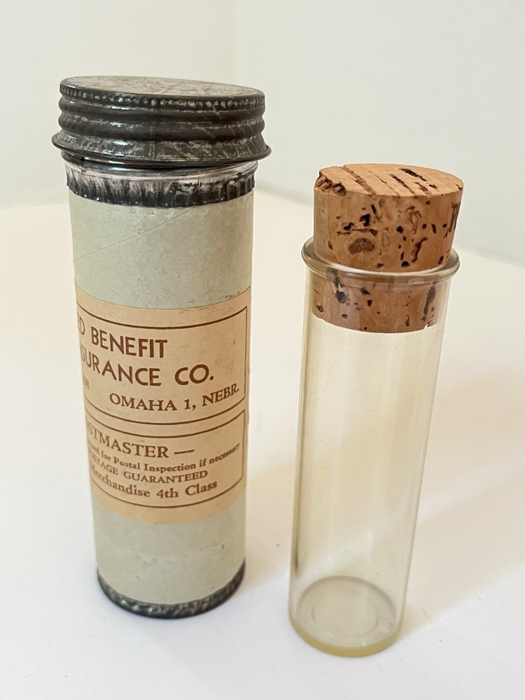 Vintage Testing Mailing & Glass Sample Tubes United Benefit Insurance Omaha