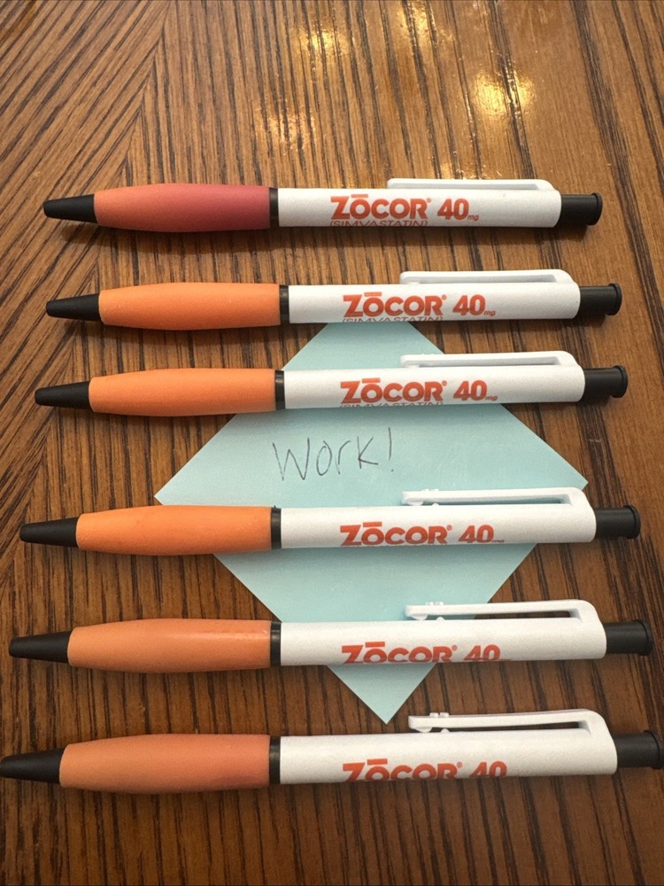 Lot of 6 ZOCOR 40 Pharmaceutical Drug Rep Pen VERY RARE Advertising Collectible