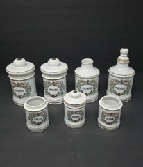 Vintage Porcelain Apothecary Medicine Jar Set Salts Cologne Gauze Perioxide