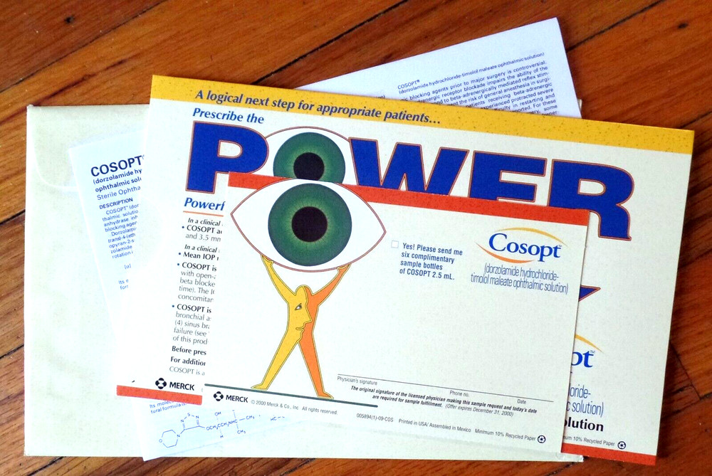 2000 PULL OUT THE POWER Prescribe COSOPT MERCK Pharmaceutical Mail Piece