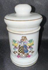Porcelain Apothecary Jar Pulvis Gold Trim DOM Vintage Cotton