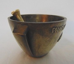 Mortar And Pestle Schering Pharmaceutical Class 1968 Vtg Brass Apothecary 4″