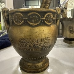 Brass 5” Mortar & Pestle Coricidin Advertising- Honoring Pharmacy Fraternities