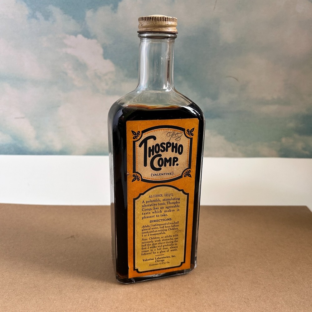 Vintage Thospho Comp. Valentine Laboratories 12. oz Full Bottle 1940’s