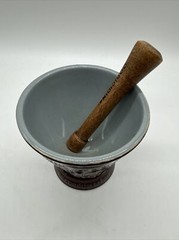 Vintage SCHERING Brown Ceramic Mortar Apothecary Pharmacy RX With Pestle