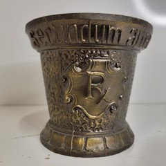 Vtg Coricidin Heavy Brass 4″ Tall Mortar & 6″ Pestle Apothecary Pharmacy Rx