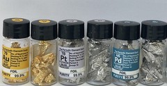 Gold Platinum Palladium Silver Tin Copper Foil / Leaf in Labeled Element Bottles