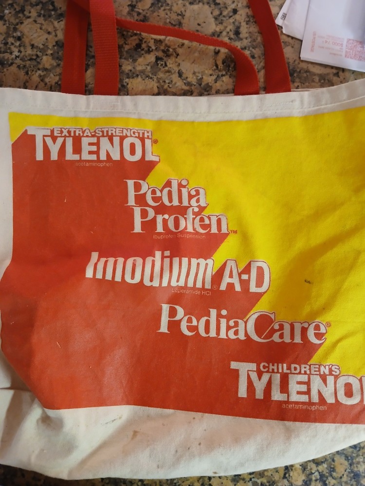 Tylenol Pharmaceutical Drug Advertising Cloth Tote Bag Vintage 80s 18″ x 12″