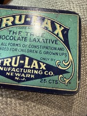 Tru-Lax The True Chocolate Laxative Vintage 1920s Newark NJ Empty Tin