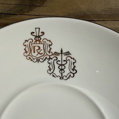 Vintage Pair of MCM Pharmacy Logo Saucers, 6”