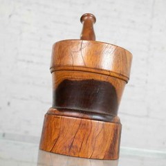 Vintage Mid-Century Modern Hand Turned Wood Mortar and Pestle 1950