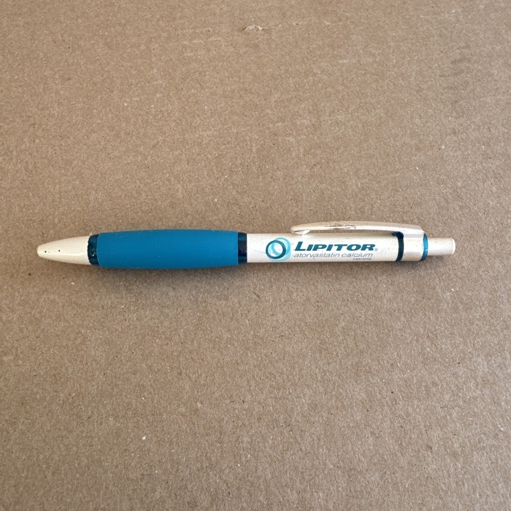 Lipitor Tablets Drug Rep Collectible Pen White Blue Green Thick Metal- Heavy