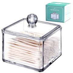 SheeChung 2-Pack Modern Square Acrylic Qtip Holder – Clear Apothecary Jars wi…