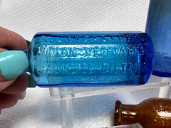 Vtg Blue Brown & Clear Drug Store Pharmaceutical Mini Decorator Lot Of 4 Bottles