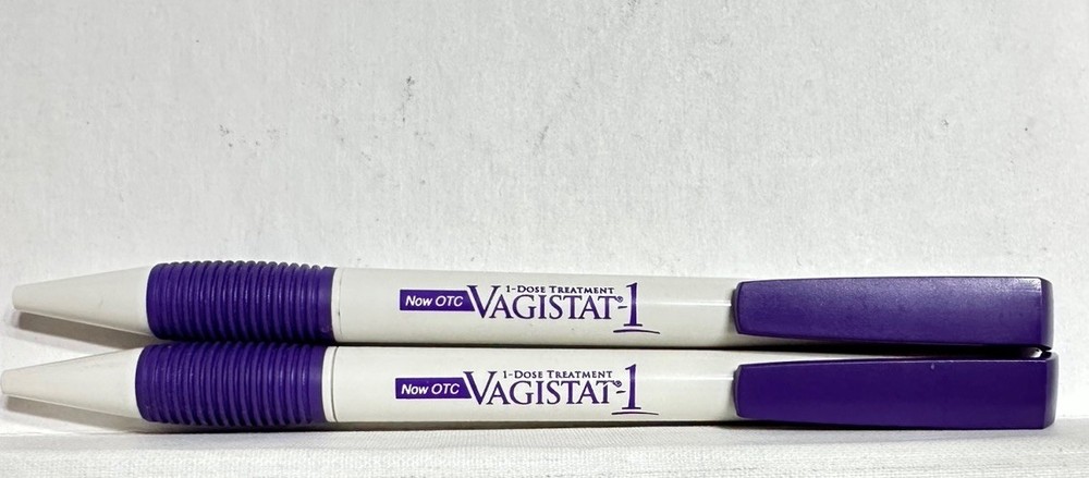 LOT OF 2 VAGISTAT-1 Drug Rep Advertising Pen Pharmaceuticals Collectable Pharma