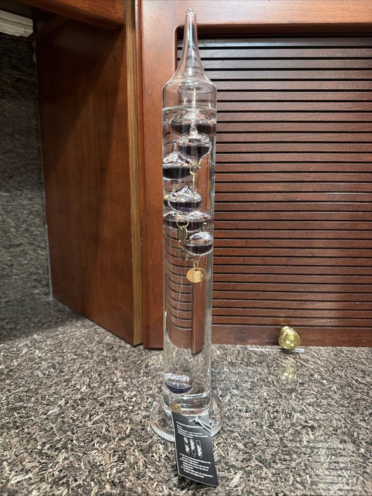 NEW Galileo Thermometer 15” Tall Glass Tube W/ Floating Spheres & Degrees