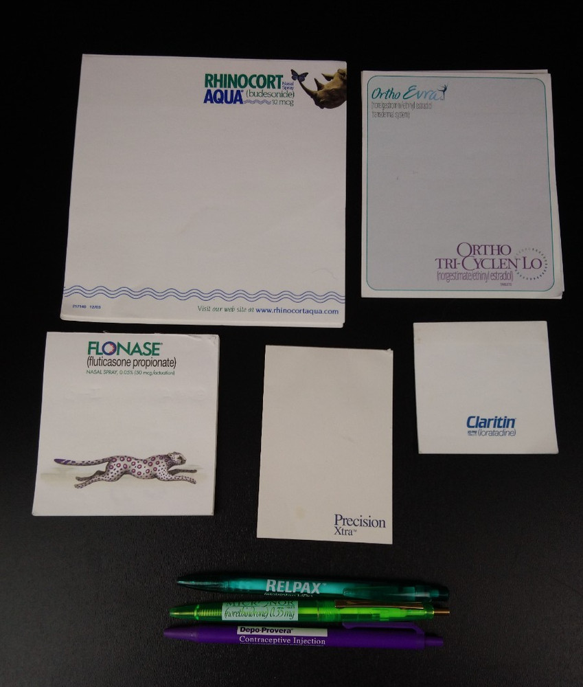 Lot of Drug Rep Note Pads & Pens Depo Provera Relpax Claritin Flonase Rhinocort