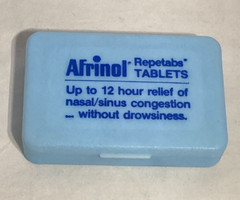 Afrinol Repetabs Tablets Drug Advertising Logo Plastic Pocket Pill Case. Blue