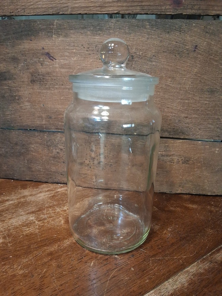 British Made S3 X237 Apothecary Jar Vintage 1980s Heavy Clear Glass 9.75 Inches