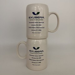 2 Exubera Coffee Cups 2006 Pharmaceutical Collectible Drug Rep Discontinued