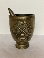 BRASS PHARMACY MORTAR AND PESTLE METAL 4.5″ STANISLAS LIMOUSIN SCHERING 1984
