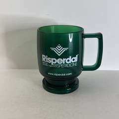 Risperdal Risperidone Drug Rep Hard Plastic Mug Green Coffee Cup VINTAGE EUC
