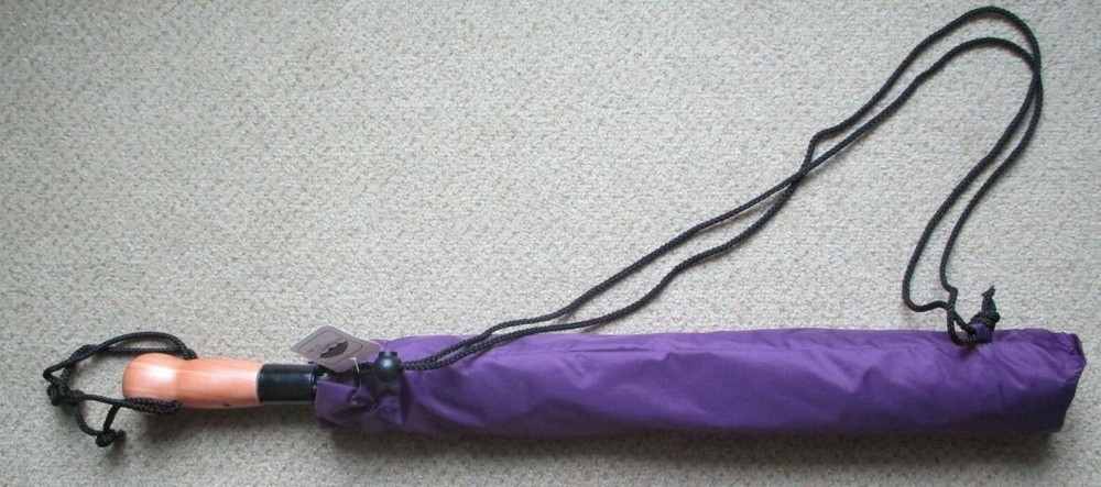 Stromberg golf folding push button umbrella 48in Sustiva logo purple with case