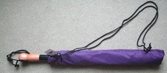 Stromberg golf folding push button umbrella 48in Sustiva logo purple with case
