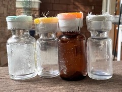 4 vtg medicine vials clear amber