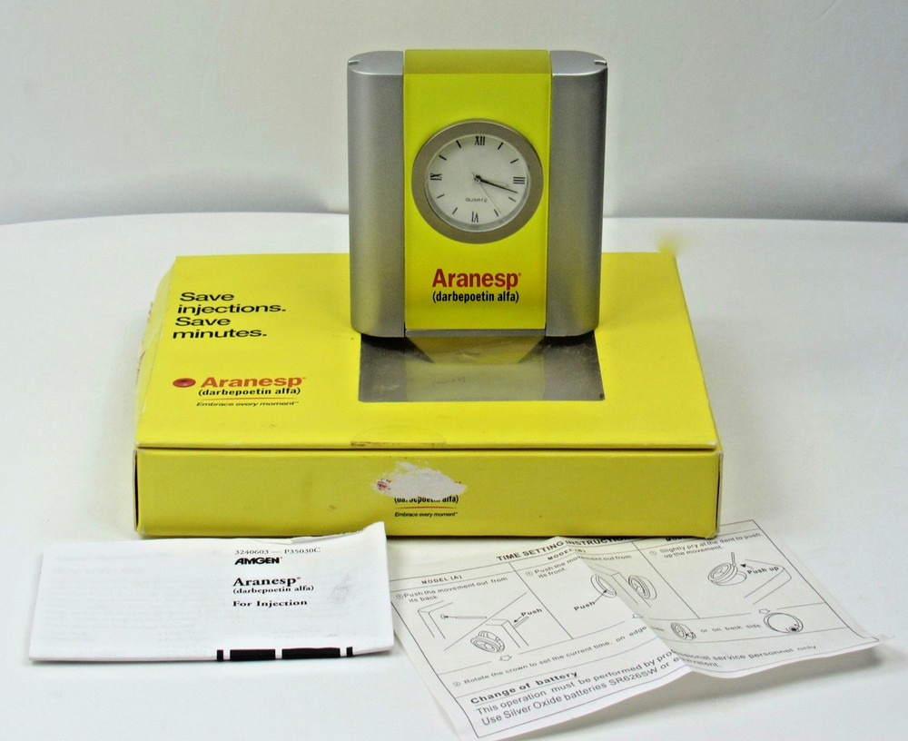 Rare Aranesp Desk Clock Drug Rep Pharmaceutical Promo In Original Box w/ Inserts