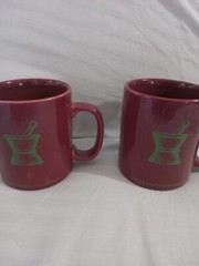 Rare pharmacy Kiln Craft Staffordshire England Maroon Red Mugs Set 2 12.Oz Mug