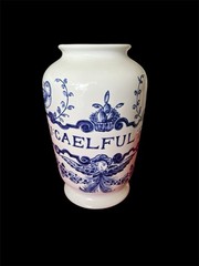 VINTAGE LILLY BLUE WHITE CERAMIC PHARMACY APOTHECARY JAR VASE U:CAELFUL:FO